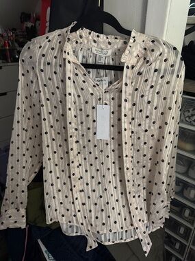 Rachel Zoe Cream Blouse with Black Polka Dots sz XS